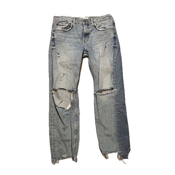 Zara The Slim Boyfriend Women's Blue Distressed Crop High Waisted Denim Jeans 8 - Picture 1 of 5